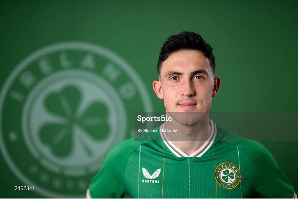 19 March 2023; Jamie McGrath poses for a portrait during a Republic of Ireland squad portrait session at Castleknock Hotel in Dublin. Photo by Stephen McCarthy/Sportsfile