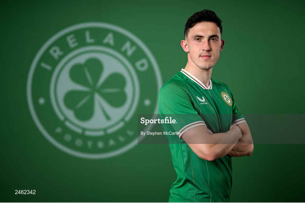 19 March 2023; Jamie McGrath poses for a portrait during a Republic of Ireland squad portrait session at Castleknock Hotel in Dublin. Photo by Stephen McCarthy/Sportsfile