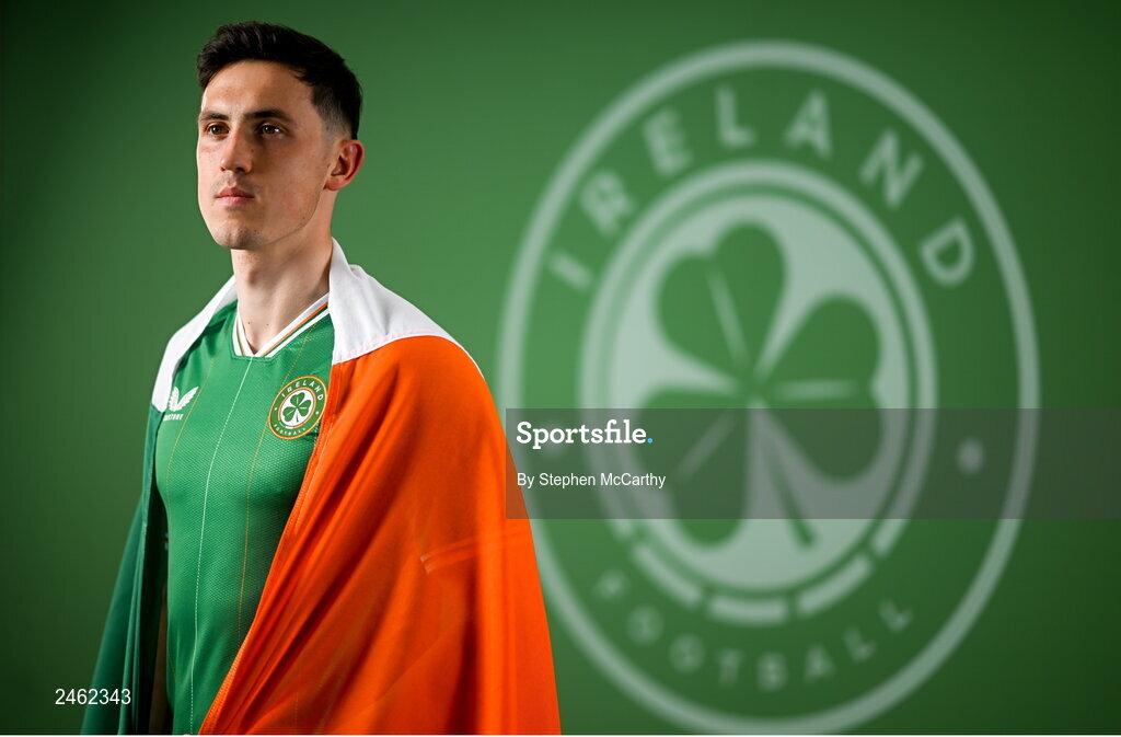 19 March 2023; Jamie McGrath poses for a portrait during a Republic of Ireland squad portrait session at Castleknock Hotel in Dublin. Photo by Stephen McCarthy/Sportsfile