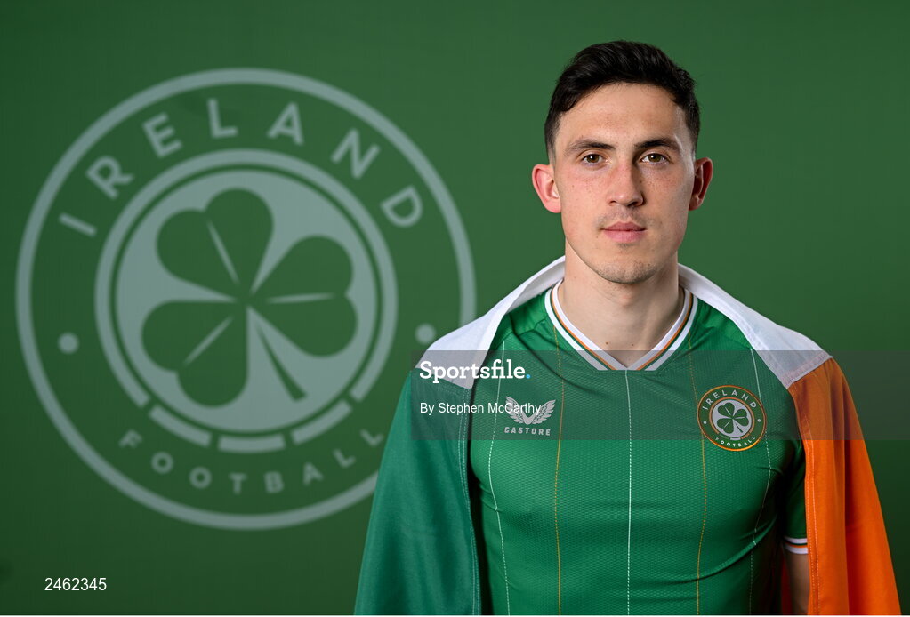 19 March 2023; Jamie McGrath poses for a portrait during a Republic of Ireland squad portrait session at Castleknock Hotel in Dublin. Photo by Stephen McCarthy/Sportsfile