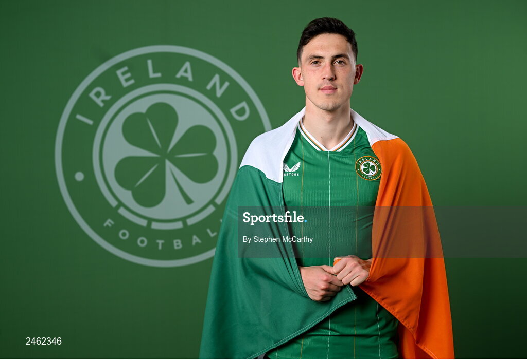 19 March 2023; Jamie McGrath poses for a portrait during a Republic of Ireland squad portrait session at Castleknock Hotel in Dublin. Photo by Stephen McCarthy/Sportsfile