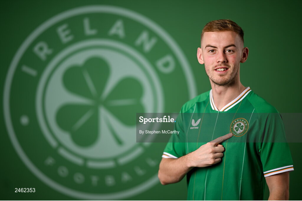 19 March 2023; Mark Sykes poses for a portrait during a Republic of Ireland squad portrait session at Castleknock Hotel in Dublin. Photo by Stephen McCarthy/Sportsfile