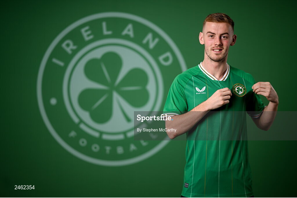 19 March 2023; Mark Sykes poses for a portrait during a Republic of Ireland squad portrait session at Castleknock Hotel in Dublin. Photo by Stephen McCarthy/Sportsfile