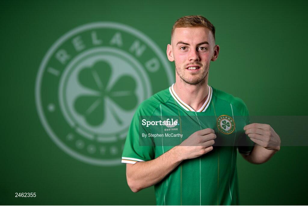 19 March 2023; Mark Sykes poses for a portrait during a Republic of Ireland squad portrait session at Castleknock Hotel in Dublin. Photo by Stephen McCarthy/Sportsfile