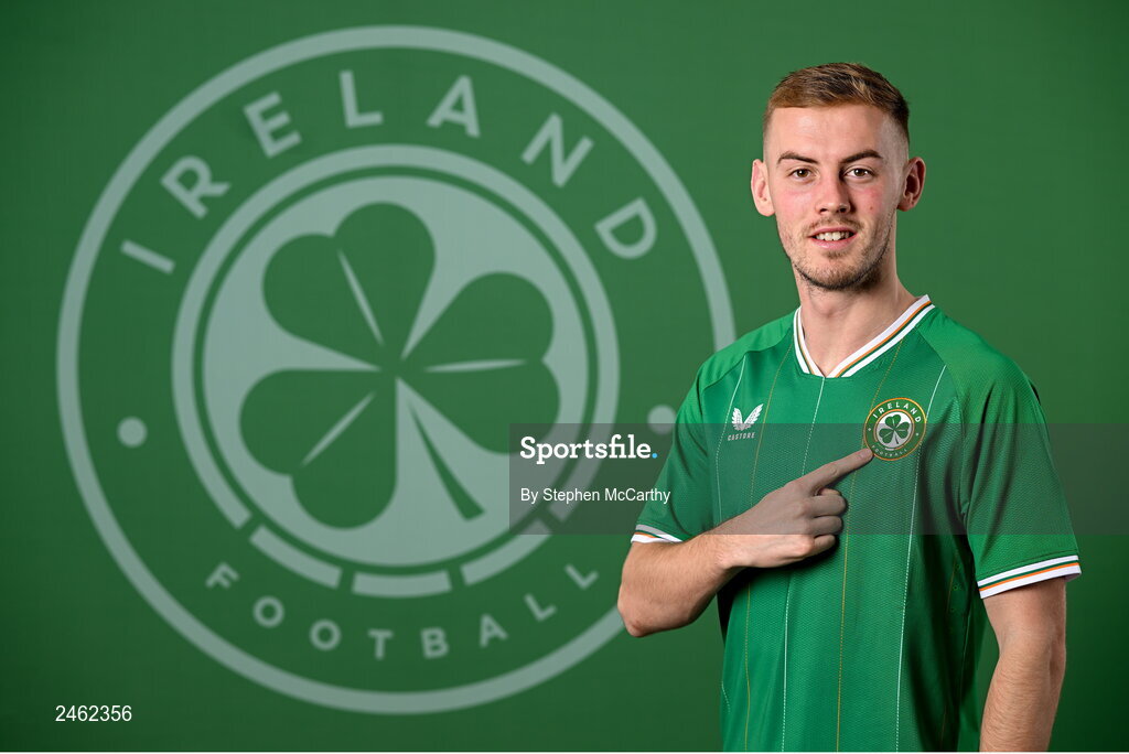 19 March 2023; Mark Sykes poses for a portrait during a Republic of Ireland squad portrait session at Castleknock Hotel in Dublin. Photo by Stephen McCarthy/Sportsfile