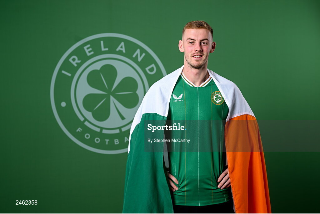 19 March 2023; Mark Sykes poses for a portrait during a Republic of Ireland squad portrait session at Castleknock Hotel in Dublin. Photo by Stephen McCarthy/Sportsfile