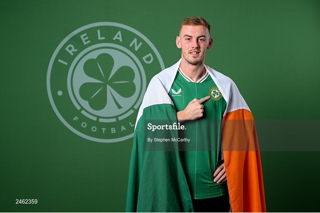 19 March 2023; Mark Sykes poses for a portrait during a Republic of Ireland squad portrait session at Castleknock Hotel in Dublin. Photo by Stephen McCarthy/Sportsfile