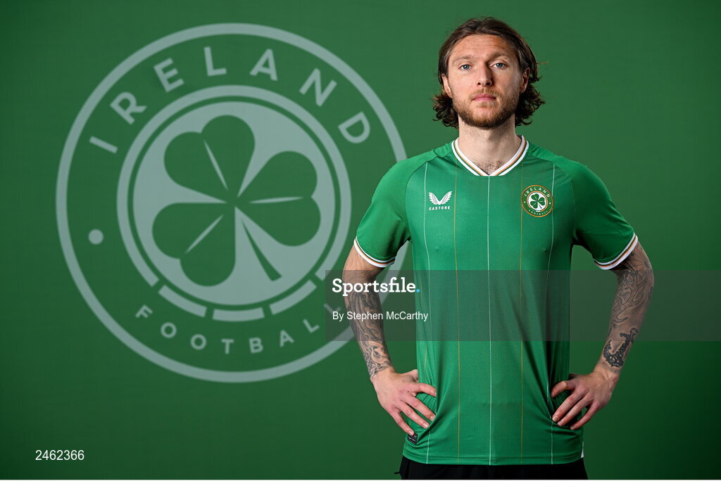 19 March 2023; Jeff Hendrick poses for a portrait during a Republic of Ireland squad portrait session at Castleknock Hotel in Dublin. Photo by Stephen McCarthy/Sportsfile