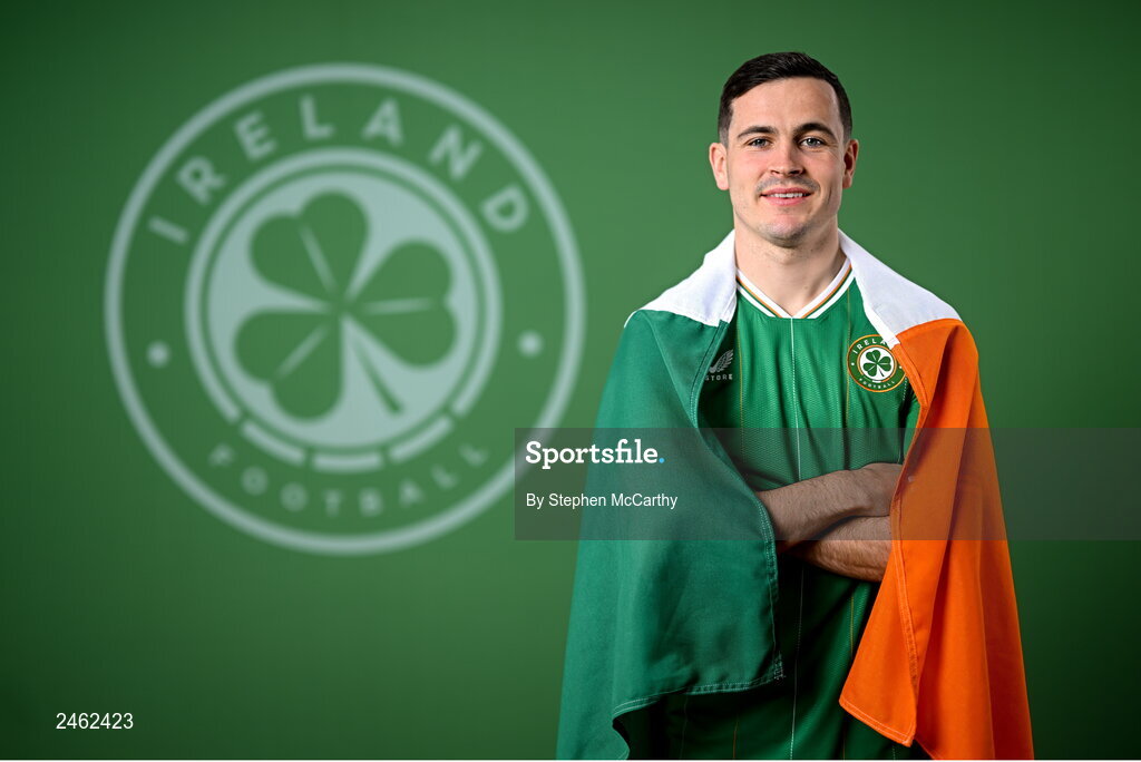 19 March 2023; Josh Cullen poses for a portrait during a Republic of Ireland squad portrait session at Castleknock Hotel in Dublin. Photo by Stephen McCarthy/Sportsfile