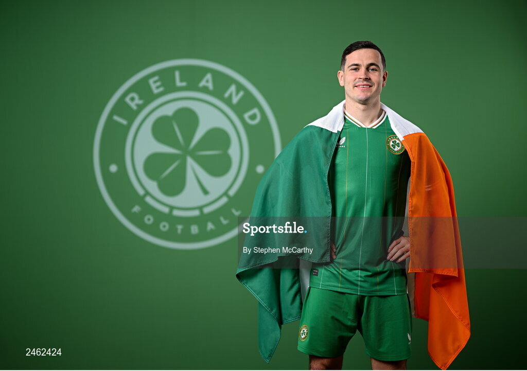19 March 2023; Josh Cullen poses for a portrait during a Republic of Ireland squad portrait session at Castleknock Hotel in Dublin. Photo by Stephen McCarthy/Sportsfile
