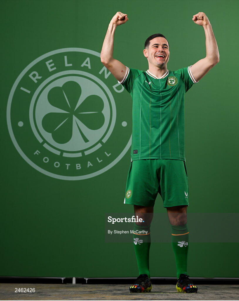 19 March 2023; Josh Cullen poses for a portrait during a Republic of Ireland squad portrait session at Castleknock Hotel in Dublin. Photo by Stephen McCarthy/Sportsfile