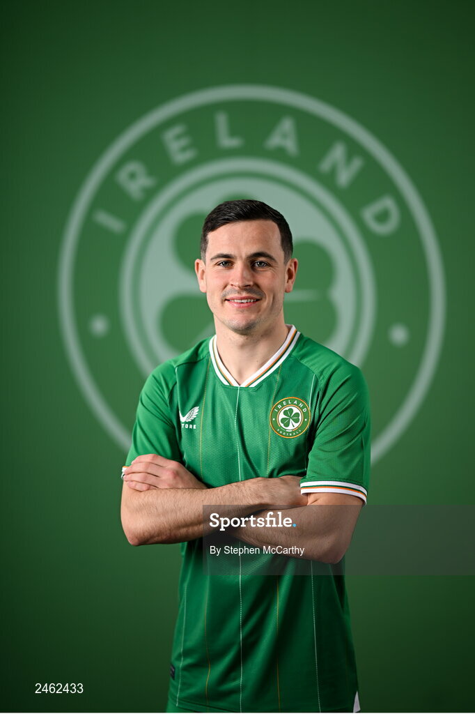 19 March 2023; Josh Cullen poses for a portrait during a Republic of Ireland squad portrait session at Castleknock Hotel in Dublin. Photo by Stephen McCarthy/Sportsfile