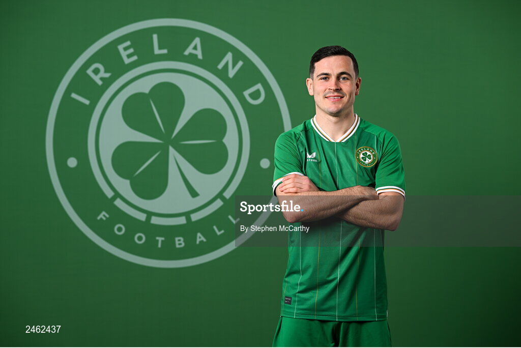 19 March 2023; Josh Cullen poses for a portrait during a Republic of Ireland squad portrait session at Castleknock Hotel in Dublin. Photo by Stephen McCarthy/Sportsfile