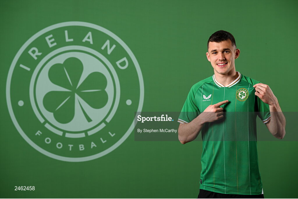 19 March 2023; Jason Knight poses for a portrait during a Republic of Ireland squad portrait session at Castleknock Hotel in Dublin. Photo by Stephen McCarthy/Sportsfile