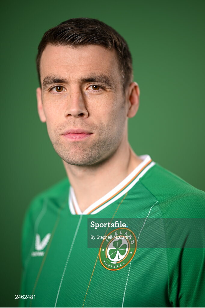 19 March 2023; Seamus Coleman poses for a portrait during a Republic of Ireland squad portrait session at Castleknock Hotel in Dublin. Photo by Stephen McCarthy/Sportsfile