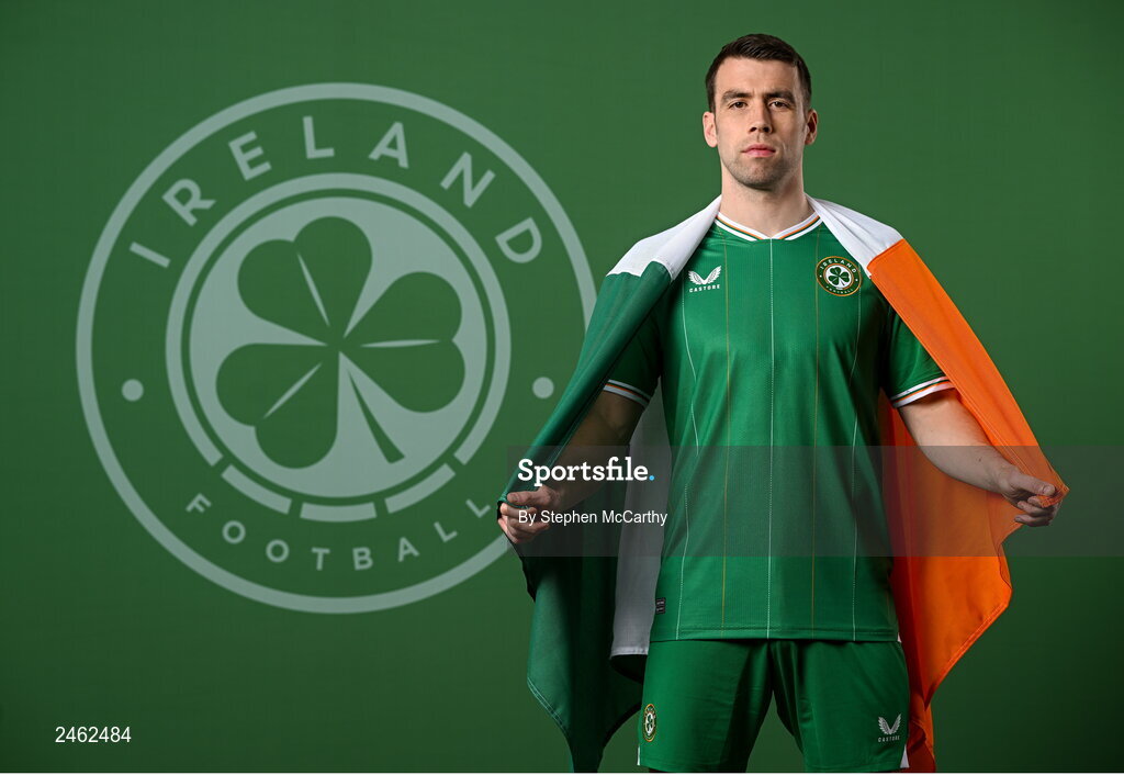 19 March 2023; Seamus Coleman poses for a portrait during a Republic of Ireland squad portrait session at Castleknock Hotel in Dublin. Photo by Stephen McCarthy/Sportsfile