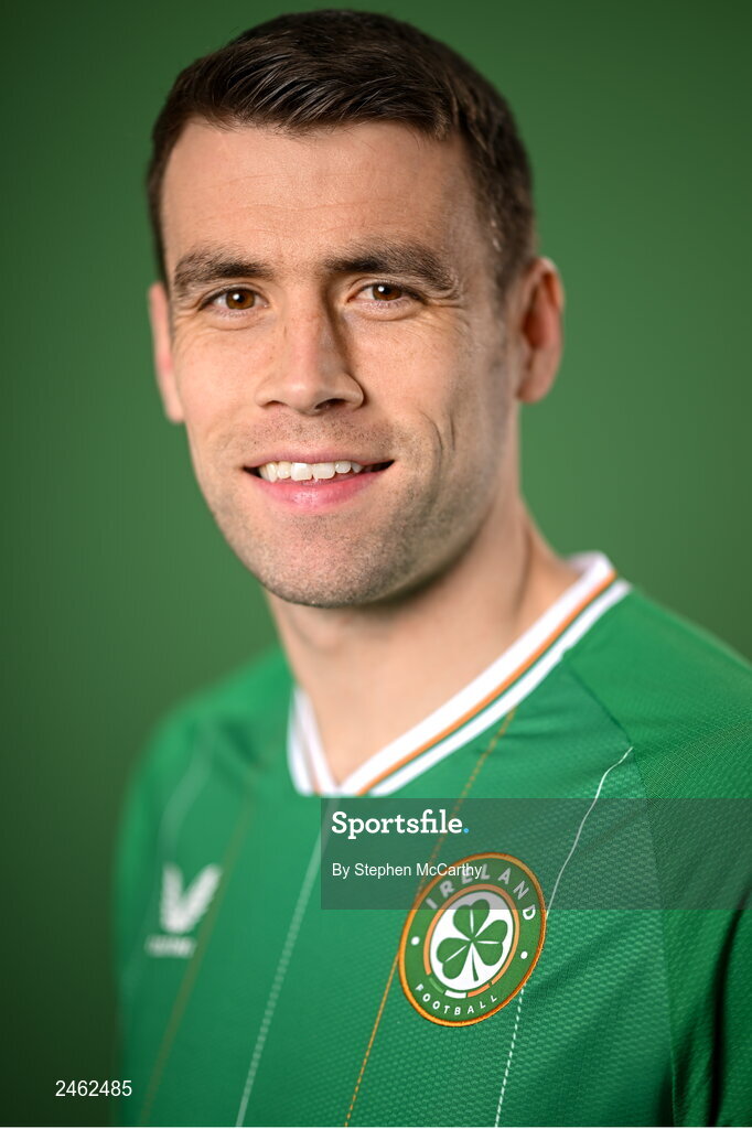 19 March 2023; Seamus Coleman poses for a portrait during a Republic of Ireland squad portrait session at Castleknock Hotel in Dublin. Photo by Stephen McCarthy/Sportsfile