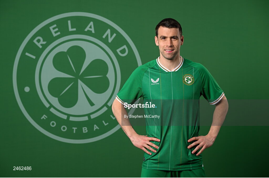19 March 2023; Seamus Coleman poses for a portrait during a Republic of Ireland squad portrait session at Castleknock Hotel in Dublin. Photo by Stephen McCarthy/Sportsfile