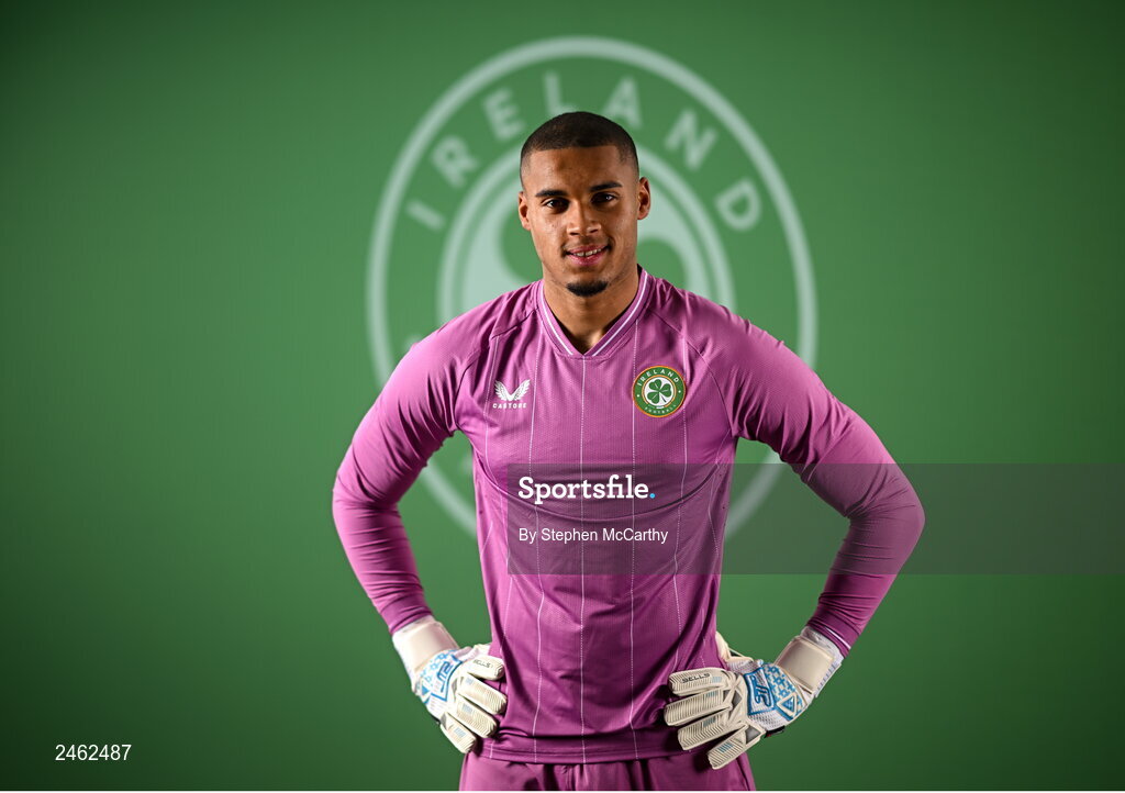 19 March 2023; Goalkeeper Gavin Bazunu poses for a portrait during a Republic of Ireland squad portrait session at Castleknock Hotel in Dublin. Photo by Stephen McCarthy/Sportsfile