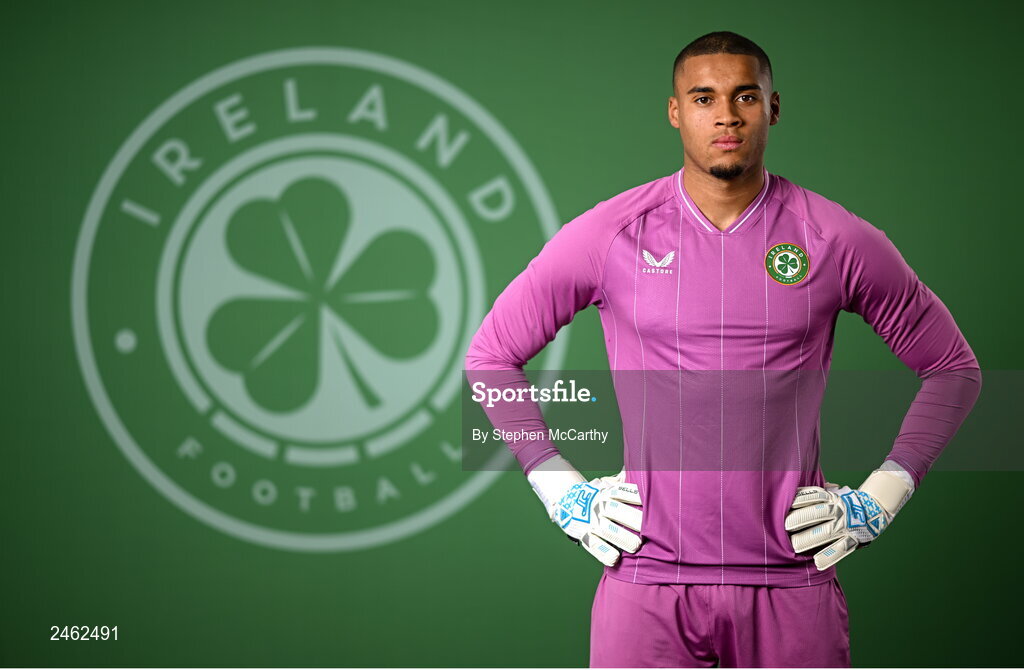 19 March 2023; Goalkeeper Gavin Bazunu poses for a portrait during a Republic of Ireland squad portrait session at Castleknock Hotel in Dublin. Photo by Stephen McCarthy/Sportsfile