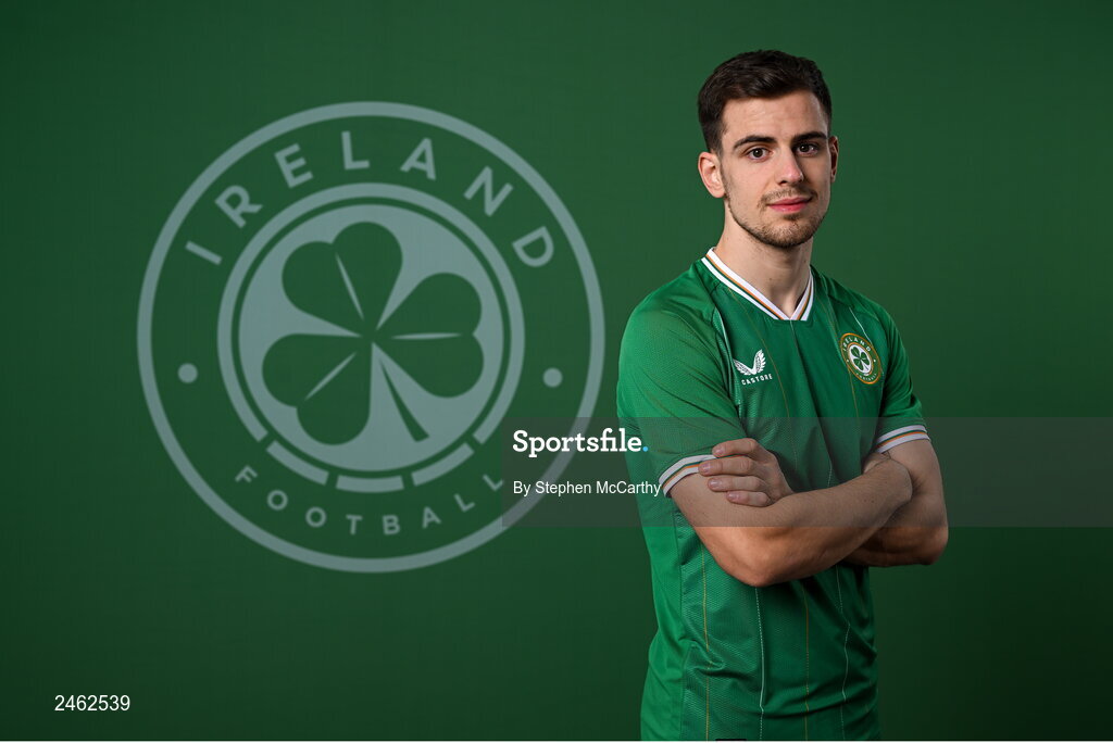 19 March 2023; Jayson Molumby poses for a portrait during a Republic of Ireland squad portrait session at Castleknock Hotel in Dublin. Photo by Stephen McCarthy/Sportsfile