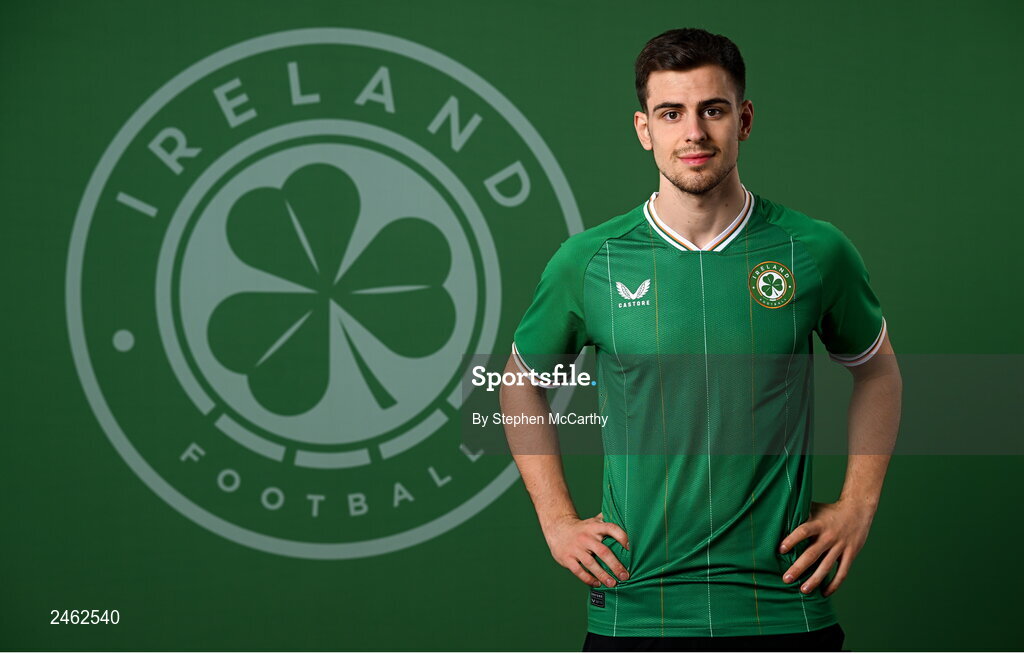 19 March 2023; Jayson Molumby poses for a portrait during a Republic of Ireland squad portrait session at Castleknock Hotel in Dublin. Photo by Stephen McCarthy/Sportsfile