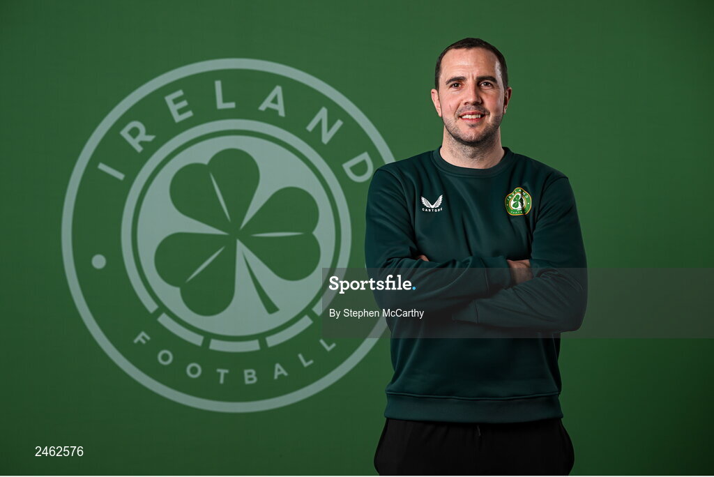19 March 2023; Coach John O'Shea poses for a portrait during a Republic of Ireland squad portrait session at Castleknock Hotel in Dublin. Photo by Stephen McCarthy/Sportsfile