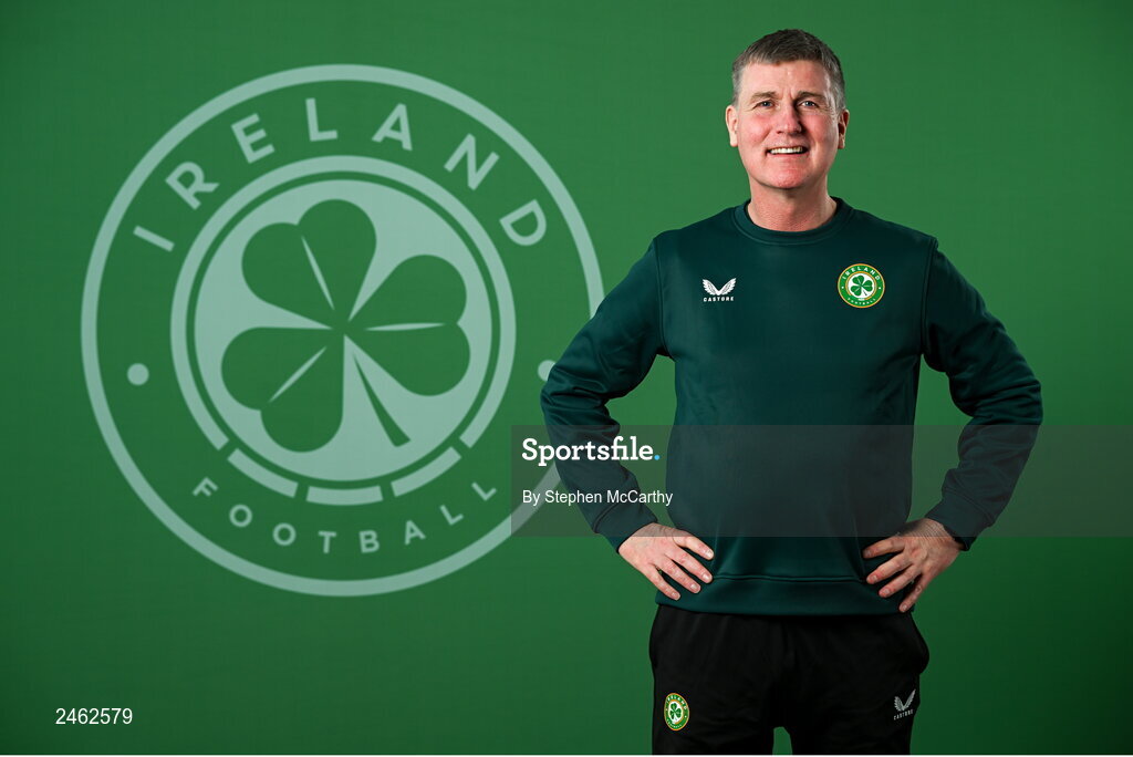 19 March 2023; Manager Stephen Kenny poses for a portrait during a Republic of Ireland squad portrait session at Castleknock Hotel in Dublin. Photo by Stephen McCarthy/Sportsfile