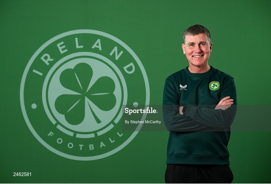 19 March 2023; Manager Stephen Kenny poses for a portrait during a Republic of Ireland squad portrait session at Castleknock Hotel in Dublin. Photo by Stephen McCarthy/Sportsfile