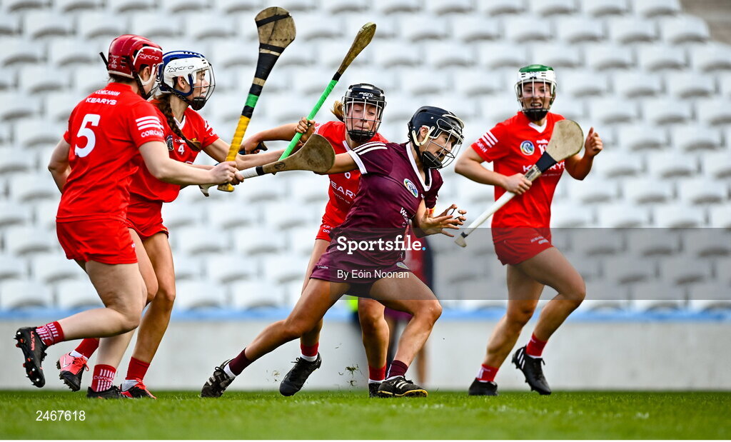 26 March 2023; Aoife Donohue of Galway in action against Cork during the Very Camogie League Division 1A match between Kilkenny and Galway at Páirc Ui Chaoimh in Cork. Photo by Eóin Noonan/Sportsfile