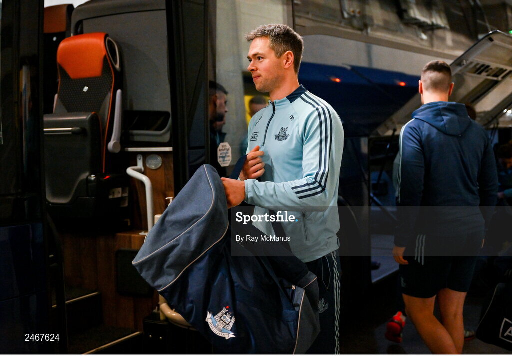 26 March 2023; Dean Rock of Dublin arrives for the Allianz Football League Division 2 match between Dublin and Louth at Croke Park in Dublin. Photo by Ray McManus/Sportsfile