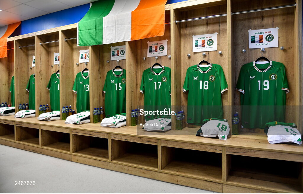 26 March 2023; A general view of the Republic of Ireland dressing room before the Under-21 international friendly match between Republic of Ireland and Iceland at Turners Cross in Cork. Photo by Seb Daly/Sportsfile