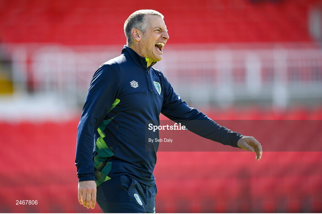 26 March 2023; Republic of Ireland manager Jim Crawford before the Under-21 international friendly match between Republic of Ireland and Iceland at Turners Cross in Cork. Photo by Seb Daly/Sportsfile