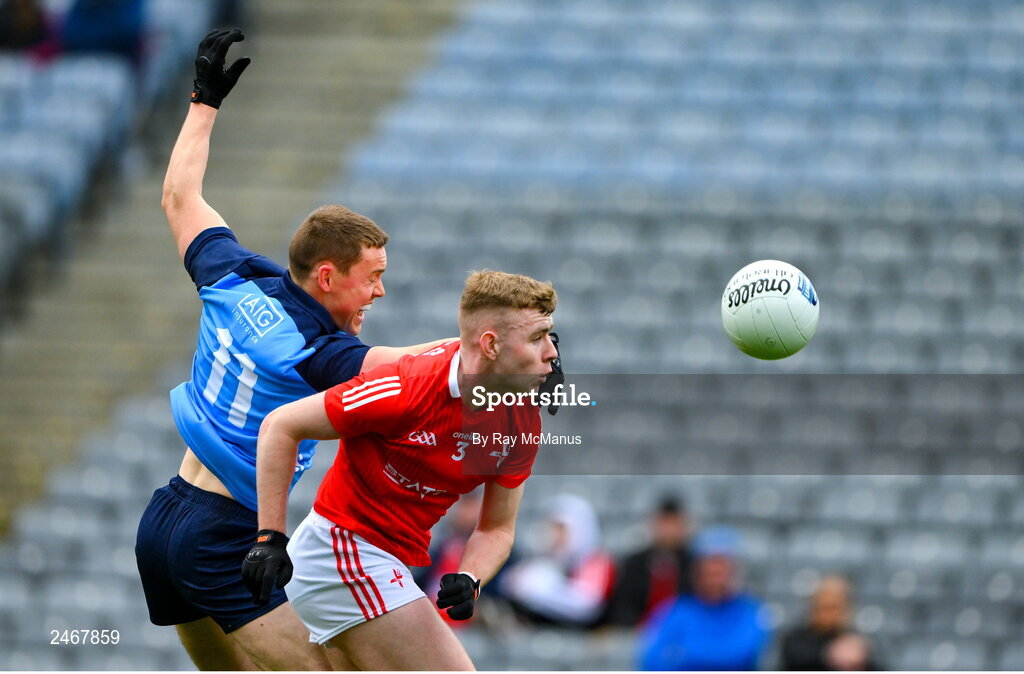 26 March 2023; Peter Lynch of Louth in action against Con O'Callaghan of Dublin during the Allianz Football League Division 2 match between Dublin and Louth at Croke Park in Dublin. Photo by Ray McManus/Sportsfile