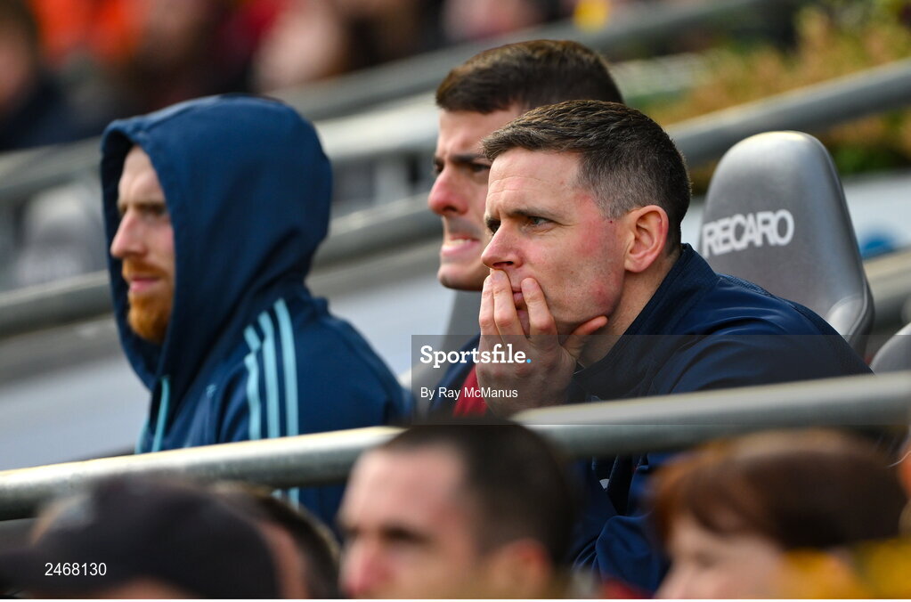 26 March 2023; Dublin substitute Stephen Cluxton, right, watches the second half of Allianz Football League Division 2 match between Dublin and Louth at Croke Park in Dublin. Photo by Ray McManus/Sportsfile