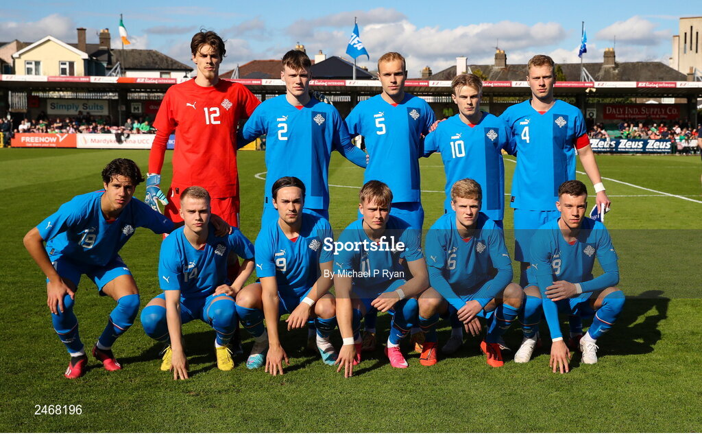 26 March 2023; The Iceland team before the Under-21 international friendly match between Republic of Ireland and Iceland at Turner's Cross in Cork. Photo by Michael P Ryan/Sportsfile