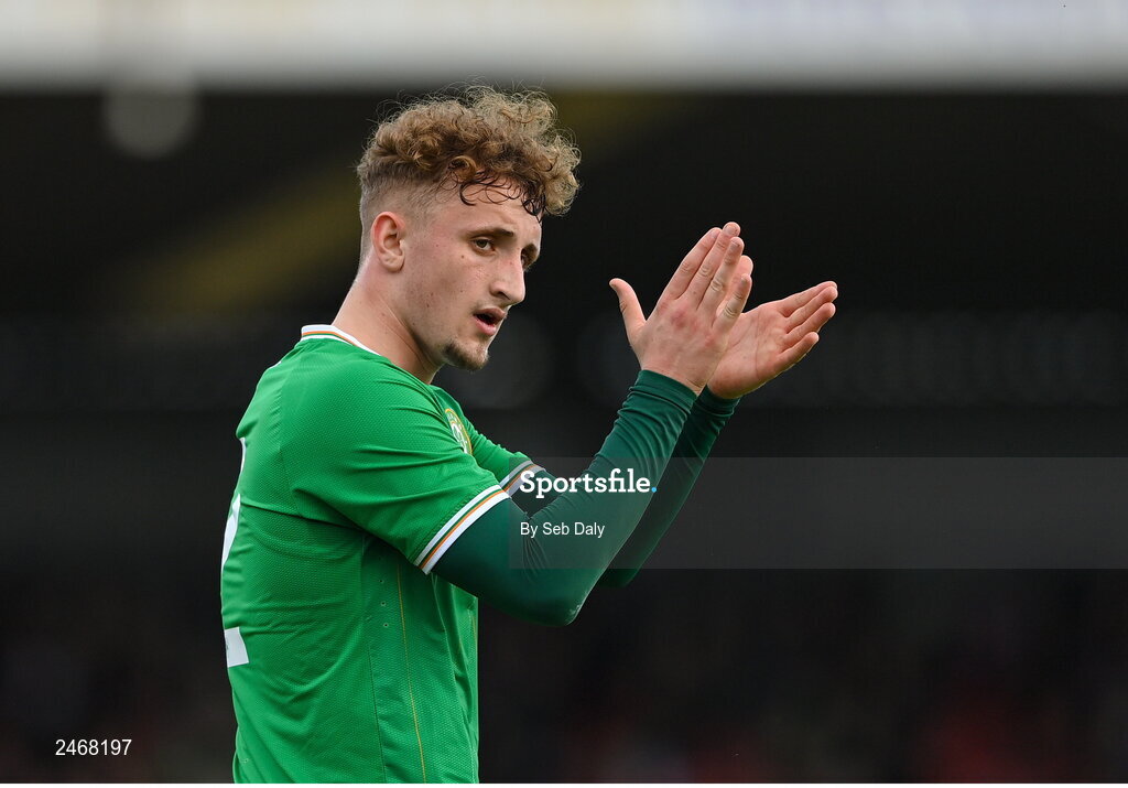 26 March 2023; Sam Curtis of Republic of Ireland during the Under-21 international friendly match between Republic of Ireland and Iceland at Turners Cross in Cork. Photo by Seb Daly/Sportsfile