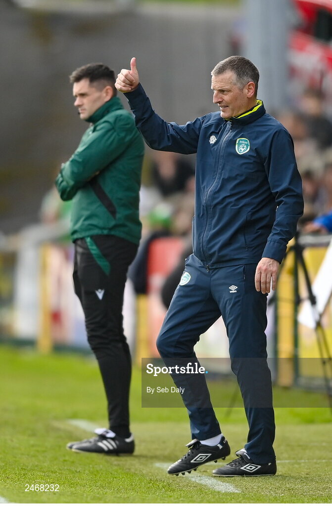 26 March 2023; Republic of Ireland manager Jim Crawford during the Under-21 international friendly match between Republic of Ireland and Iceland at Turners Cross in Cork. Photo by Seb Daly/Sportsfile