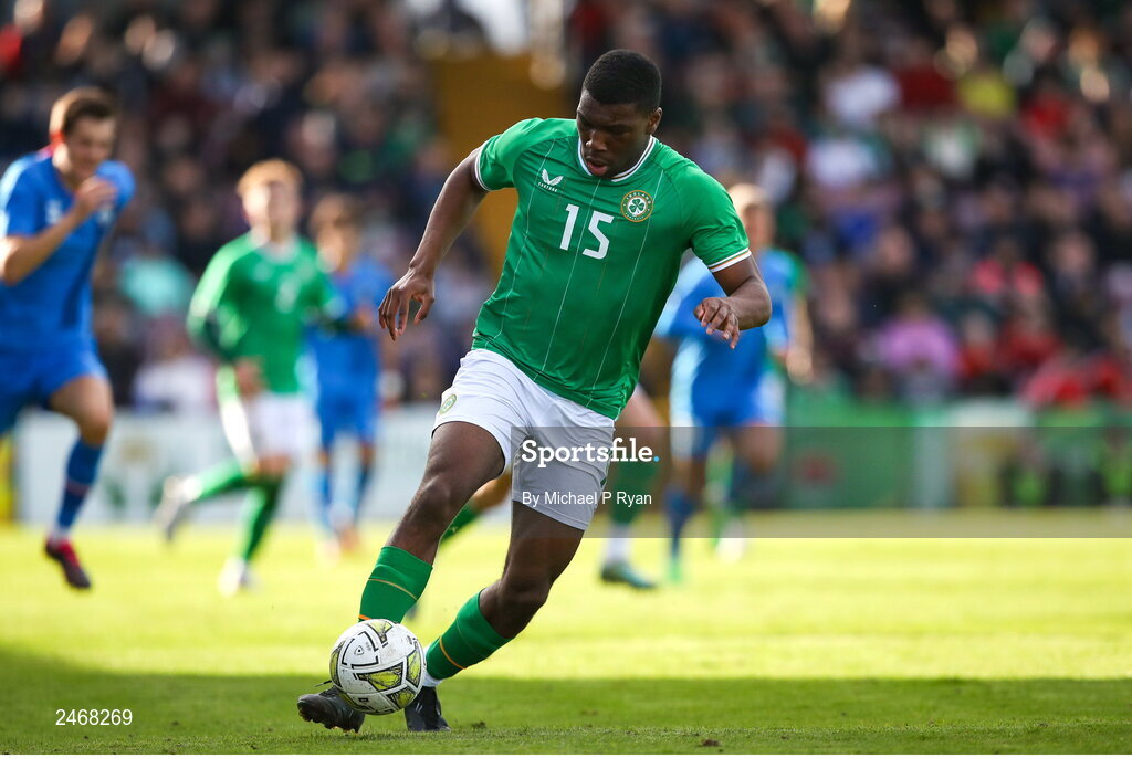 26 March 2023; Sinclair Armstrong of Republic of Ireland during the Under-21 international friendly match between Republic of Ireland and Iceland at Turner's Cross in Cork. Photo by Michael P Ryan/Sportsfile