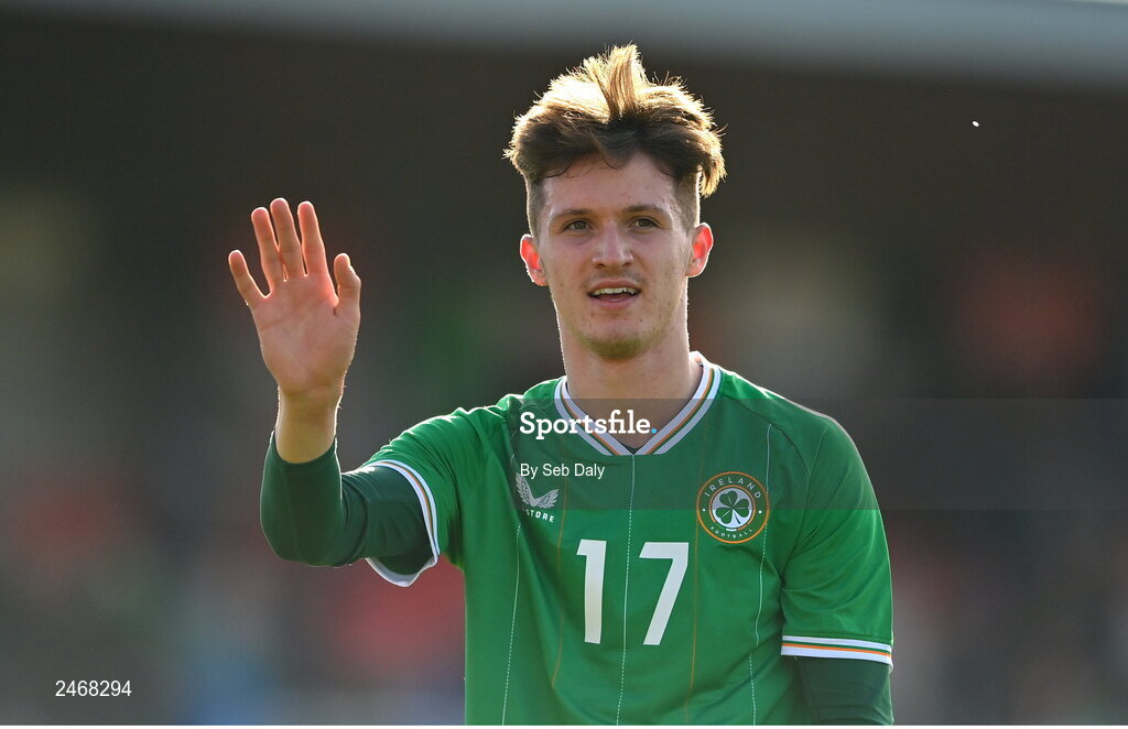 26 March 2023; Johnny Kenny of Republic of Ireland after his side's victory in the Under-21 international friendly match between Republic of Ireland and Iceland at Turners Cross in Cork. Photo by Seb Daly/Sportsfile