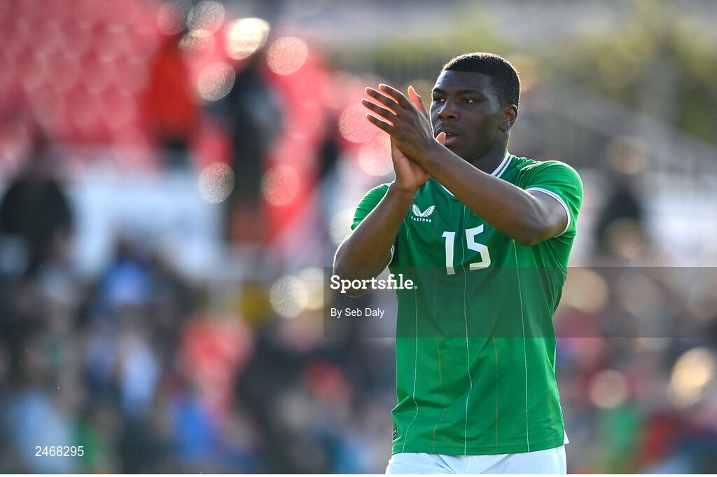 26 March 2023; Sinclair Armstrong of Republic of Ireland after his side's victory in the Under-21 international friendly match between Republic of Ireland and Iceland at Turners Cross in Cork. Photo by Seb Daly/Sportsfile
