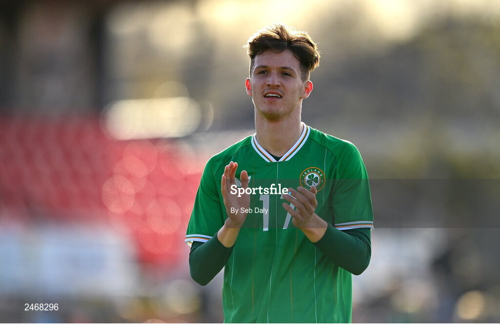 26 March 2023; Johnny Kenny of Republic of Ireland after his side's victory in the Under-21 international friendly match between Republic of Ireland and Iceland at Turners Cross in Cork. Photo by Seb Daly/Sportsfile