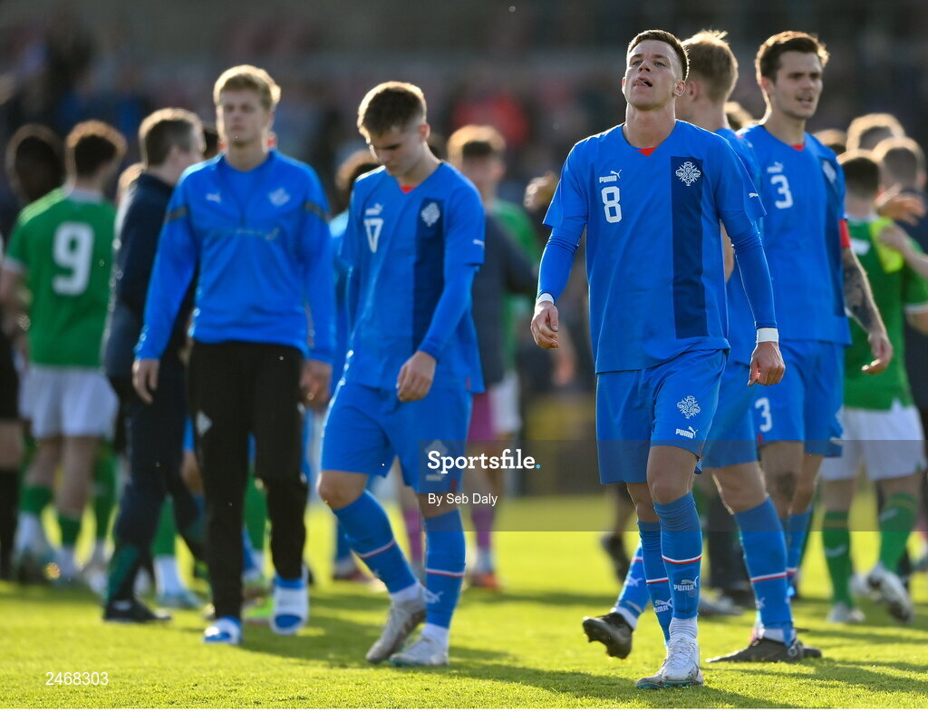 26 March 2023; Andri Fannar Baldursson of Iceland after his side's defeat in the Under-21 international friendly match between Republic of Ireland and Iceland at Turners Cross in Cork. Photo by Seb Daly/Sportsfile