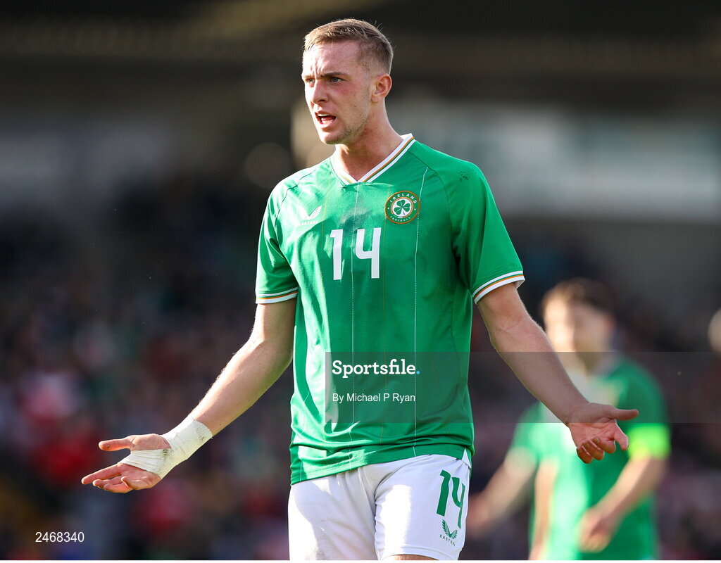 26 March 2023; Killian Phillips of Republic of Ireland during the Under-21 international friendly match between Republic of Ireland and Iceland at Turner's Cross in Cork. Photo by Michael P Ryan/Sportsfile