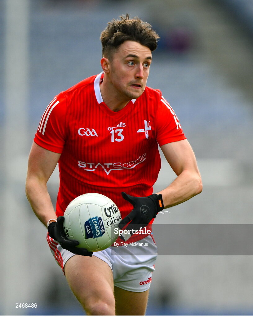 26 March 2023; Dáire McConnon of Louth during the Allianz Football League Division 2 match between Dublin and Louth at Croke Park in Dublin. Photo by Ray McManus/Sportsfile