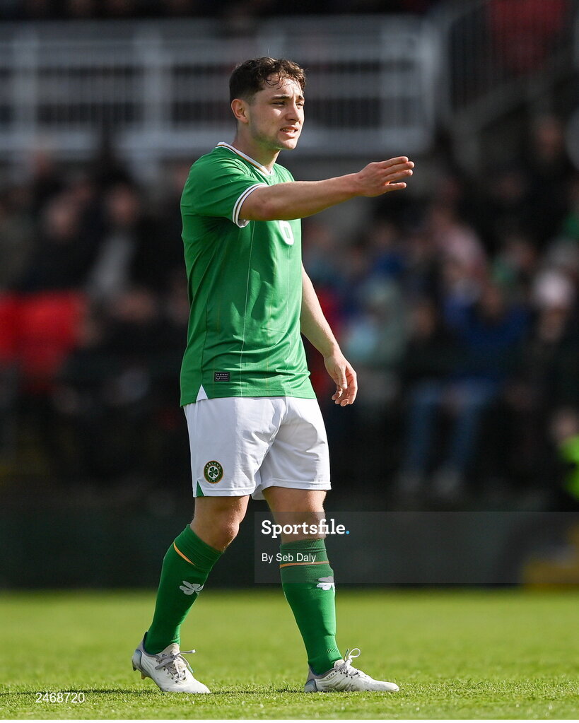 26 March 2023; Joe Hodge of Republic of Ireland during the Under-21 international friendly match between Republic of Ireland and Iceland at Turners Cross in Cork. Photo by Seb Daly/Sportsfile