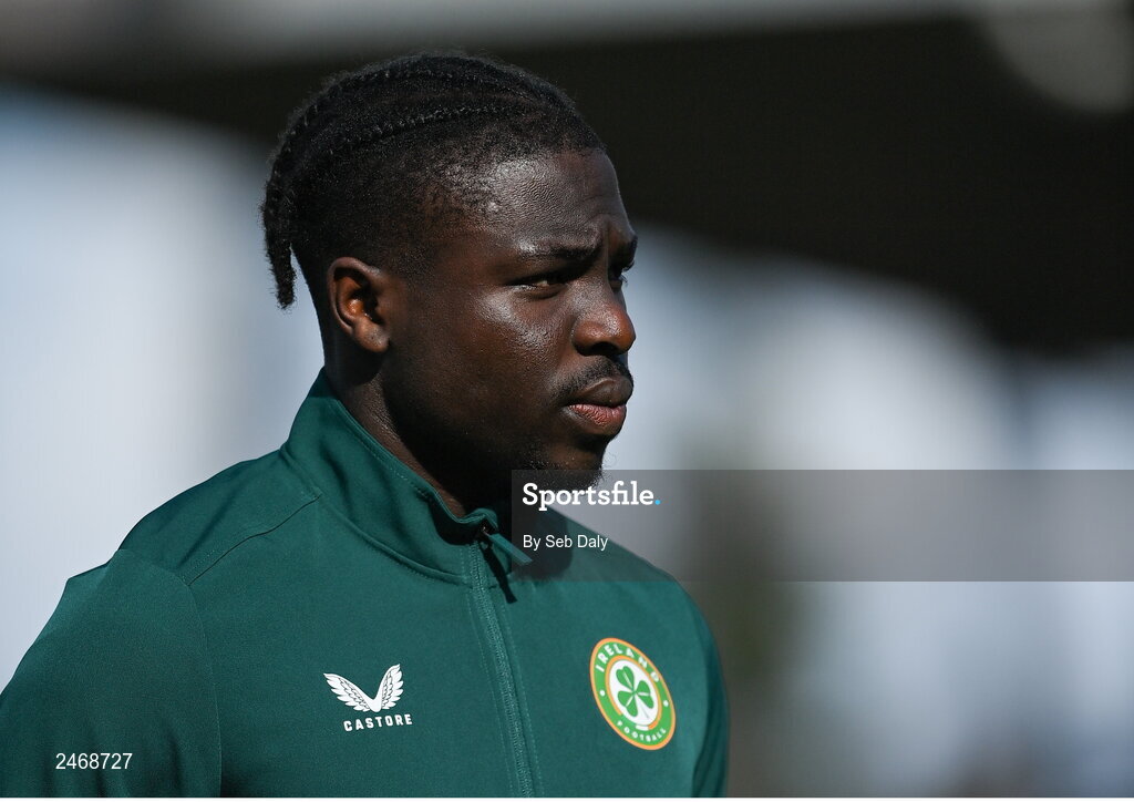 26 March 2023; Festy Ebosele of Republic of Ireland before the Under-21 international friendly match between Republic of Ireland and Iceland at Turners Cross in Cork. Photo by Seb Daly/Sportsfile