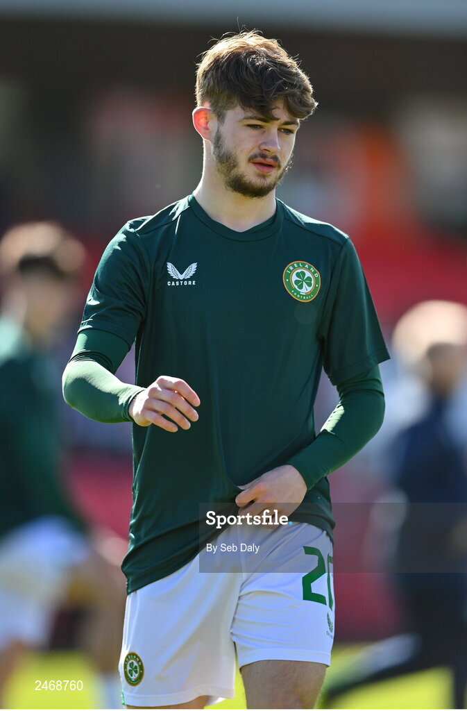 26 March 2023; Cian Hayes of Republic of Ireland before the Under-21 international friendly match between Republic of Ireland and Iceland at Turners Cross in Cork. Photo by Seb Daly/Sportsfile