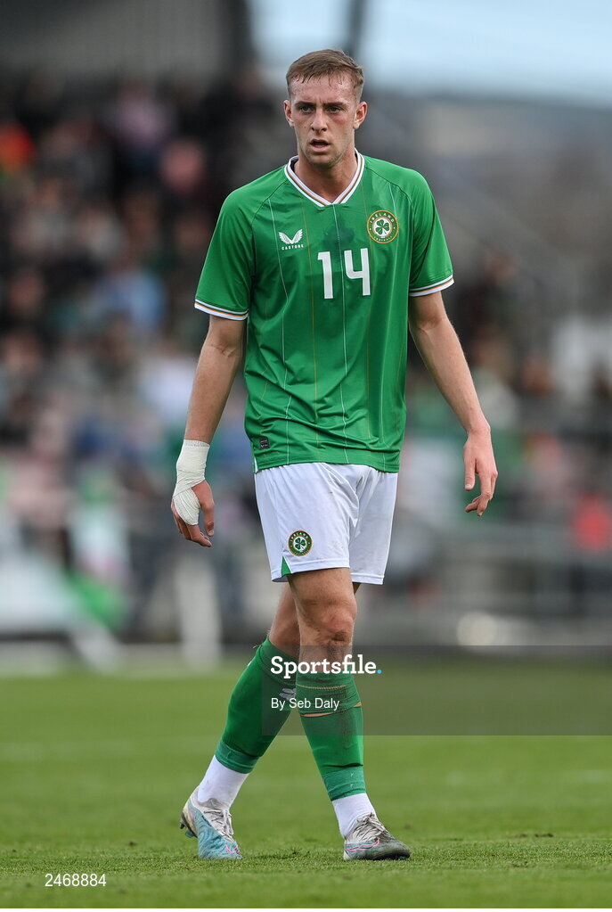 26 March 2023; Killian Phillips of Republic of Ireland during the Under-21 international friendly match between Republic of Ireland and Iceland at Turners Cross in Cork. Photo by Seb Daly/Sportsfile