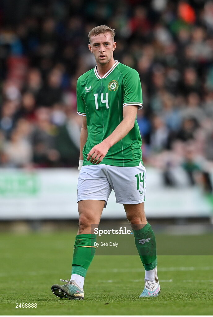 26 March 2023; Killian Phillips of Republic of Ireland during the Under-21 international friendly match between Republic of Ireland and Iceland at Turners Cross in Cork. Photo by Seb Daly/Sportsfile